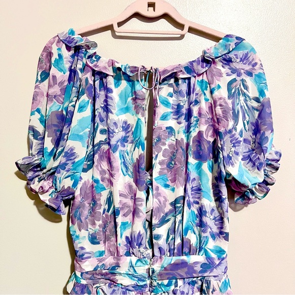 NWT For Love & Lemons Shelly Floral Lilac Ruffled Mini Puff Sleeve DressMSRP$236 - Picture 11 of 16